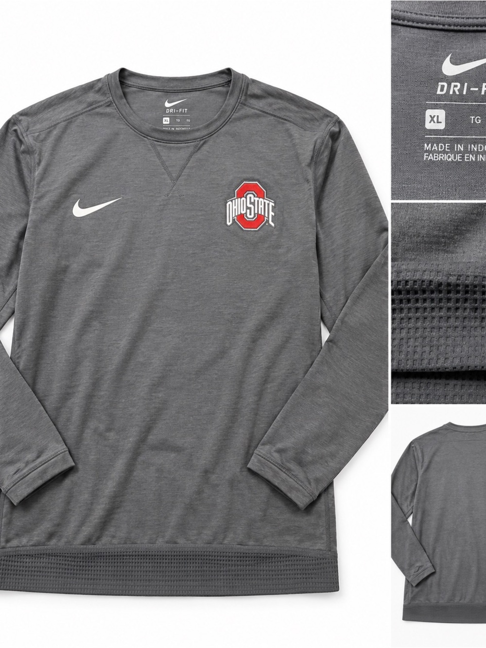 Nike Men’s Gray Crewneck Sweatshirt with Red Ohio State Logo